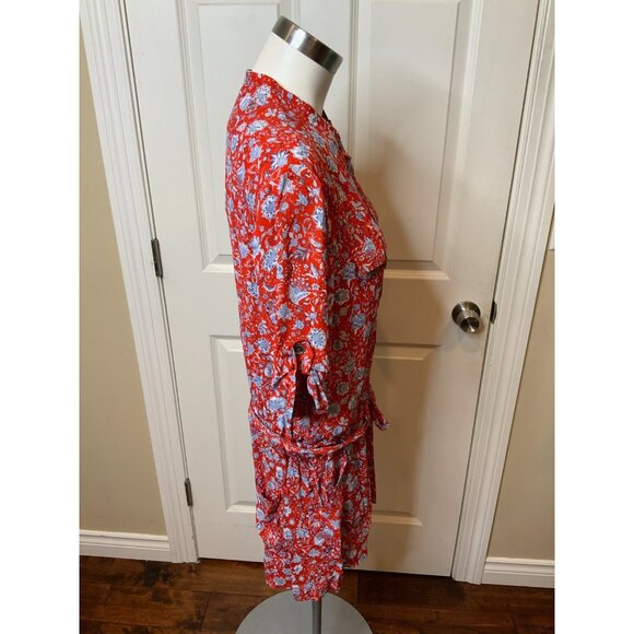 Zadig & Voltaire Cookis Red Blue Floral Satin Short Sleeve Romper Size Large - Picture 4 of 7